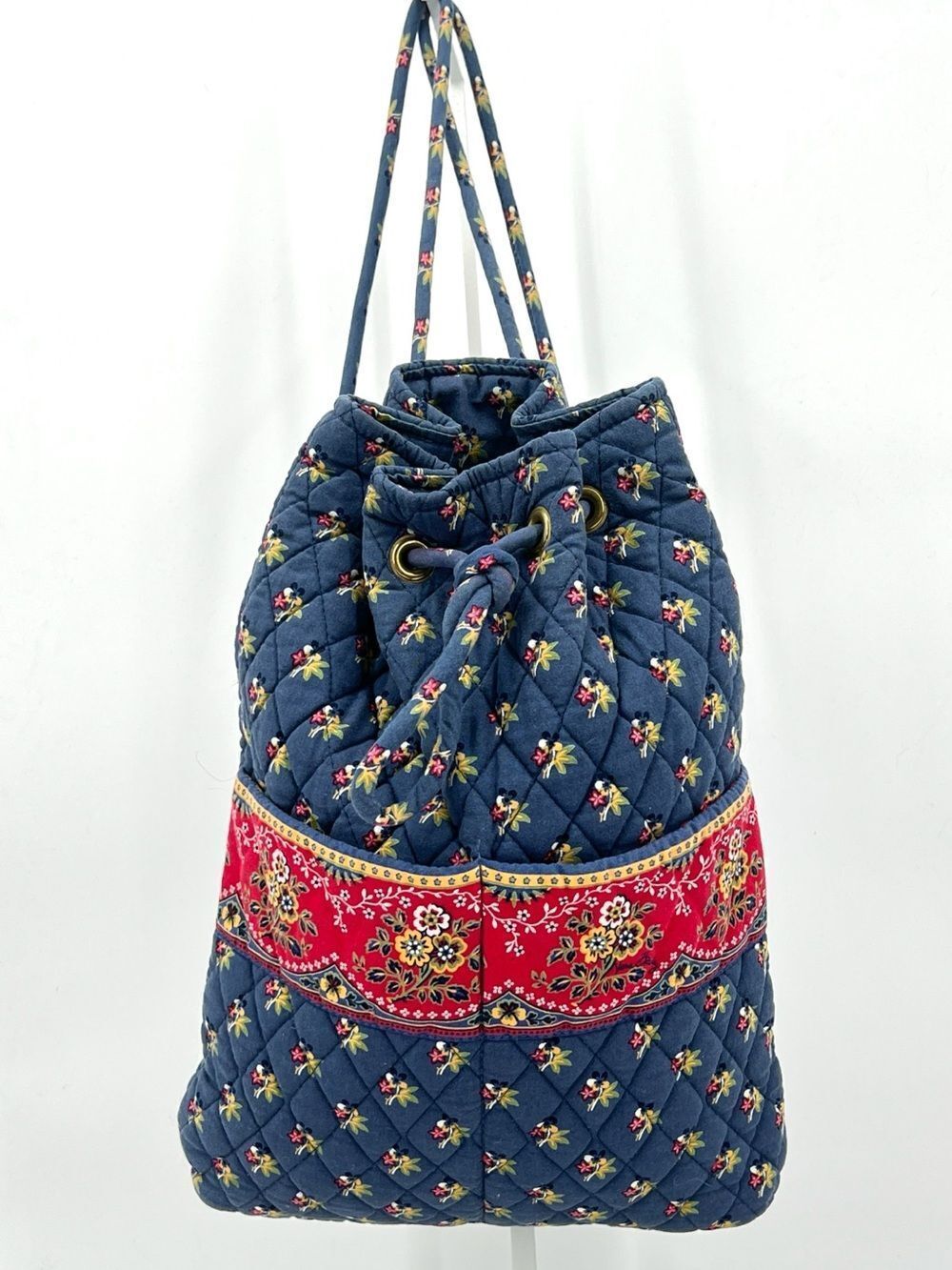 Vintage Vera Bradley Ditty Bag Provencal Blue Quilted Cotton Drawstring Backpack